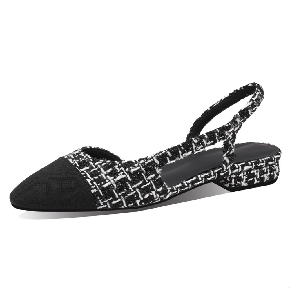 Black and White Round Toe Slingback Flats